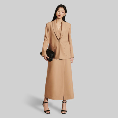 Set áo blazer nữ kết hợp cùng đầm không tay dáng dài CADEN màu nâu thiết kế cao cấp WHITE CHIC