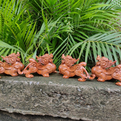 Cặp tượng đôi tỳ hưu bằng gỗ hương đá kt 20×11×8cm