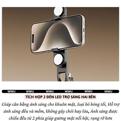 Gậy chụp ảnh selfie tự sướng kiêm tripod 4 chân khung nhôm, đèn Flash trợ sáng hiệu WlWU Wi-SEO12 - Tích hợp remote control bluetooth, Xoay 360 độ, thân nhôm, kéo dài 1,8m, chắc chắn, bền bỉ, gập gọn, pin sạc type C cho iPhone Oppo Samsung- Hàng nhập khẩu