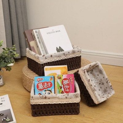 Giỏ Cói Lót Vải Hoa Nhí Đựng Đồ Mỹ Phẩm, Phụ Kiện, Đi Picnic, Giỏ Mây Decor Trang Trí Nhà Cửa Phong Cách Vintage