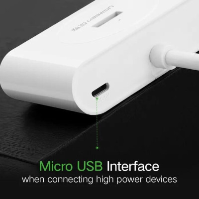 Ugreen UG20283CR113TK 1m màu Trắng Bộ chia HUB USB 3.0 sang 4 USB 3.0 hỗ trợ nguồn micro 5V cổng micro - HÀNG CHÍNH HÃNG