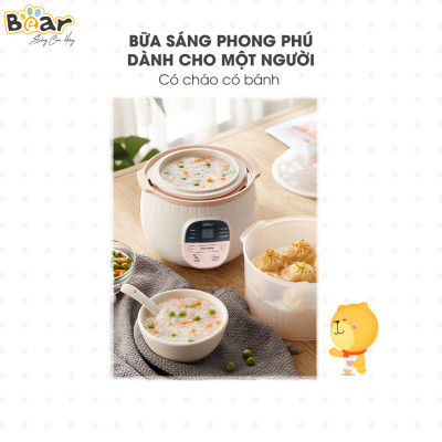 Nồi Chưng Yến, Nồi Nấu Chậm BEAR SUBE001 Tặng Khay Hấp Dung Tích 0,8 Lít Công Suất 200W- Hàng Chính Hãng