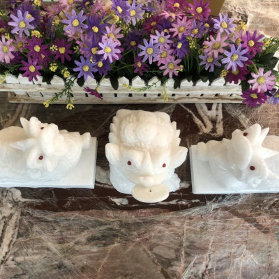 Bộ combo Tỳ Hưu dài 20cm và Tượng Cóc Ba Chân, Cóc Ngậm Tiền, Thiềm Thừ phong thủy dài 15cm đá cẩm thạch trắng