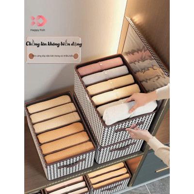 Hộp Vải Đựng Quần Áo 6 Ngăn Cao Cấp - Túi Đựng Quần Áo Có Nắp, Thiết Kế Gọn Gàng - HÀNG CHÍNH HÃNG MINIIN