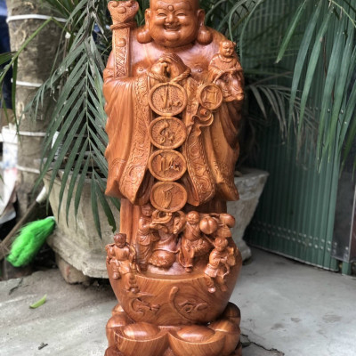 Tượng phật di lặc chúc phúc bằng gỗ hương đá kt cao 80×27×24cm
