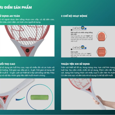 Vợt bắt muỗi Rạng Đông VBM RD.05 công nghệ mới diệt muỗi cực nhạy, có đèn LED - Hàng chính hãng