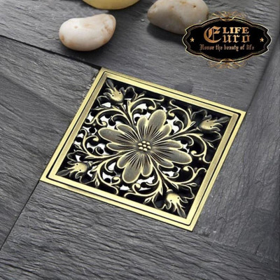 Hố ga thoát sàn Đồng hoa văn 10x10cm Eurolife EL-HG10 (Vàng Đồng)
