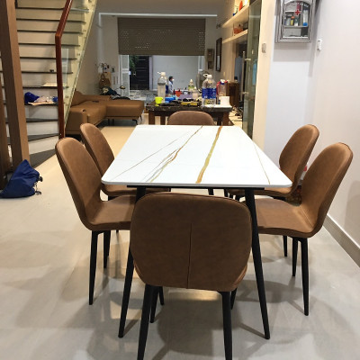 Bộ bàn mặt đá cao cấp Juno sofa 1m6 x 80 cm và 6 ghế da