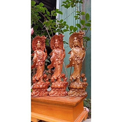 Tượng phật bà quan âm bồ tát bằng gỗ hương đá liền khối kt 30×9×10cm