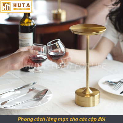 Đèn Bàn Led Quầy Bar Nhà Hàng HUTA AL3 Sang Trọng Cảm Ứng Pin Sạc Tích Điện USB Điều Chỉnh Ánh Sáng Vàng Trang Trí Quán Cà Phê Lounge Sự Kiện