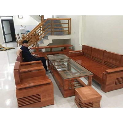 Bàn ghế phòng khách đối trứng gỗ Sồi Nga mặt nan mẫu 78