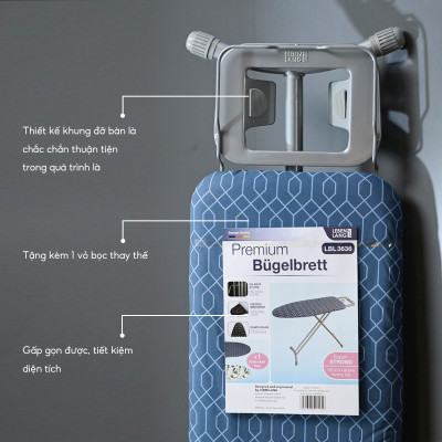 Bàn để ủi, cầu là quần áo dạng đứng với khung bằng thép thêm tấm lót thay thế LEBENLANG LBL3636 - hàng chính hãng