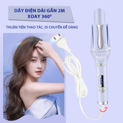 Máy uốn tóc xoay tự động Kemei KM-2063 điều chỉnh 12 mức nhiệt độ phù hợp với mọi loại tóc - Hàng chính hãng