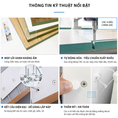 Kệ Gỗ Để Sách Phá Cách Hiện Đại Màu Trắng Phối Vân Gỗ Sồi SIB Decor KSG52