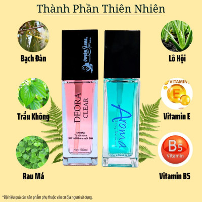 COMBO Xịt Khử Mùi DEORA CLEAR & AROMA 50ml, Khử Mùi Hôi Nách, Ngăn Tiết Mồ Hôi, Không Gây Ố Vàng Áo