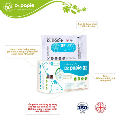 Khăn Lau Hạ Sốt Dr.Papie 3+ Cho Bé Hạ Nhiệt Giảm Sốt Ngăn Ngừa Co Giật