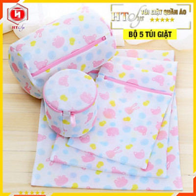 Bộ 5 túi giặt quần áo-HT SYS-Bộ 5 túi giặt đồ lót, tất, bảo vệ quần áo họa tiết đẹp