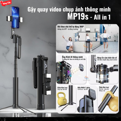 Gậy quay video MP19s thông minh,chụp ảnh, livestream, kim loại bền bỉ, gimbal 360 dõi theo, nâng cấp, hàng chính hãng