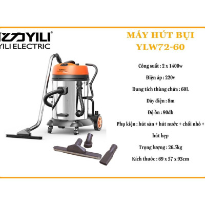 Máy Hút Bụi Công Nghiệp YILI 60 Lít Công Suất 2800W, Có Thể Hút Nước, Bụi Bẩn Và Thổi Bụi – Hàng Chính Hãng