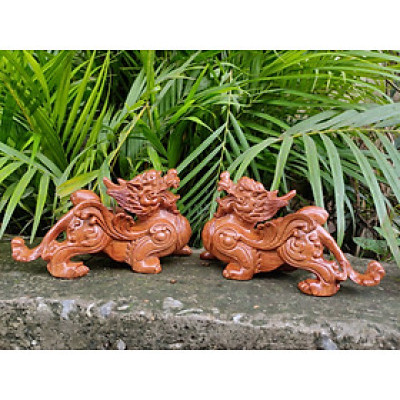 Cặp tượng đôi tỳ hưu bằng gỗ hương đá kt 20×11×8cm