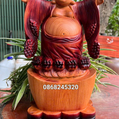 Tượng Phật Di lặc  nghênh hỷ bằng gỗ hương đá sơn pu giả cổ kt cao 50×26×12cm 