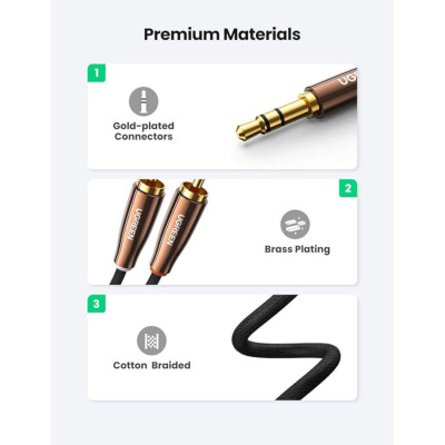 Ugreen UG80845AV170TK 1M Màu Đen Đầu cáp Màu Nâu Cáp chuyển đổi âm thanh 3.5mm sang 2 cổng RCA - HÀNG CHÍNH HÃNG