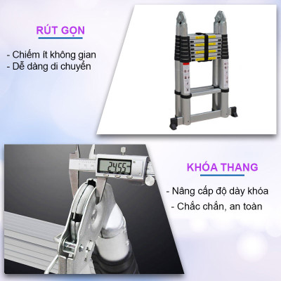 Thang Nhôm Rút Đa Năng 4m4 NKT-AI44E - Hàng Chính Hãng NIKITA - Công Nghệ Tiên Tiến Nhật Bản - Tiêu Chuẩn Châu Âu