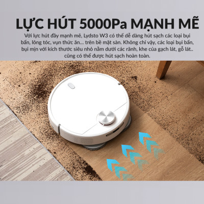 Robot hút bụi lau nhà tự động thông minh Lydsto W3 lức hút 5000Pa diện tích hoạt động 200m2 - Hàng chính hãng