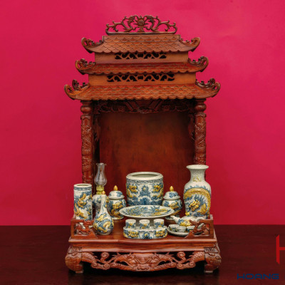 Lọ Lộc Bình Men Rạn Đắp Nổi Chiều Cao 35cm