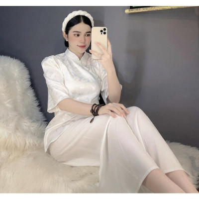 Đồ Lam Đi Chùa # Sẫm Tàu Vải Gấm Lá Cao Cấp