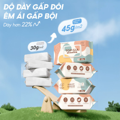 Thùng 10 gói khăn ướt Topgia siêu hot 100 tờ an toàn cho mọi loại da