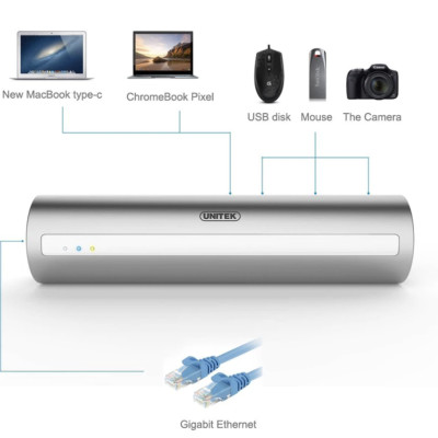 Bộ chia USB Type-C ra 3 cổng USB 3.0 Unitek Y 3095 + Lan Gigabit - HÀNG CHÍNH HÃNG 