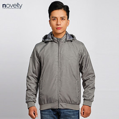 Áo jacket nam in chìm nón rời Novelty xám nhạt 2203192