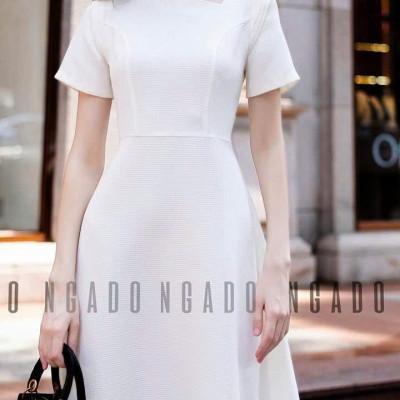 Đầm trắng cổ xéo NGADO , đầm dáng dài , đầm kiểu , đầm nữ , đầm dự tiệc