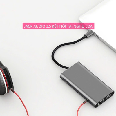 Hub Chuyển Đổi USB Type C - 11 in 1 - HDMI, USB 3.0, PD, SD, TF, RJ45, Audio 3.5mm USB 2.0 VGA - Tốc Độ Cao, Hàng Chính Hãng