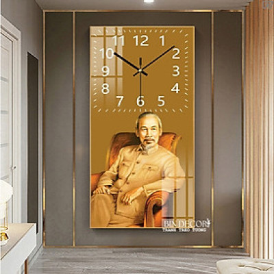 (ẢNH THẬT) Tranh đồng hồ tráng gương treo tường Bác Hồ vĩ đại bo viền kèm đinh và pin