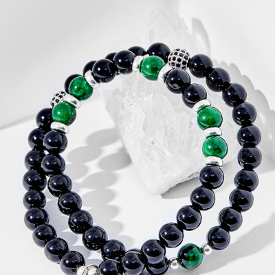 Vòng tay đôi đá thiên thạch mix cẩm thạch sơn thủy Ngọc Quý Gemstones