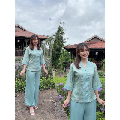 ĐỒ LAM ĐI CHÙA #Mã Freeship Xtra RP028# Lụa Phối Gấm Cao Cấp