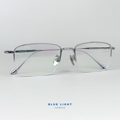 Gọng Kính Cận, Kính Giả Cận Nam Nữ BLUE LIGHT TITANIUM Cao Cấp Siêu Nhẹ, Mắt Vuông Nửa Gọng, Màu Bạc, Đen
