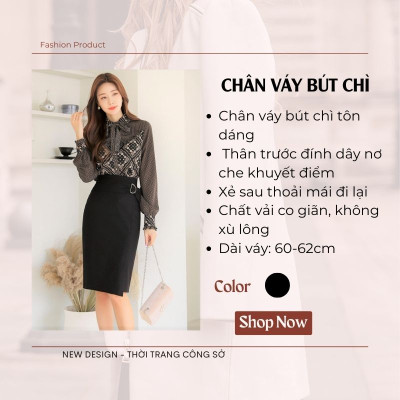 Chân váy bút chì kiểu dáng hàn quốc kèm nơ thắt sang trọng quyến rũ vải kaki thun co giãn, thoáng mát