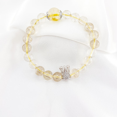 Vòng tay mệnh kim, thủy đá thạch anh tóc tiên mix charm vương niệm