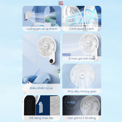 Quạt điện treo tường remote FTT-60AEC-D39, công suất 60W, hoạt động êm ái, hẹn giờ thông minh - hàng chính hãng Bảo hành 2 năm