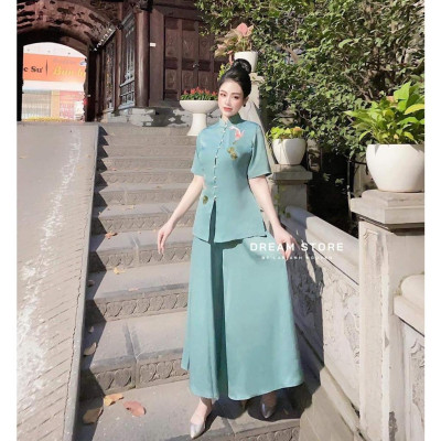 ĐỒ LAM ĐI CHÙA Mẫu Cổ Tàu Thêu Hoa