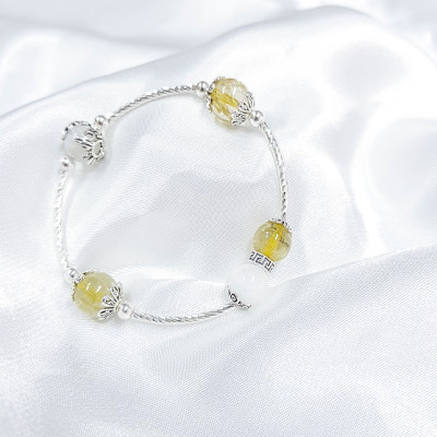 Vòng tay mệnh kim, thủy đá thạch anh tóc vàng mix ưu linh trắng LAT.100