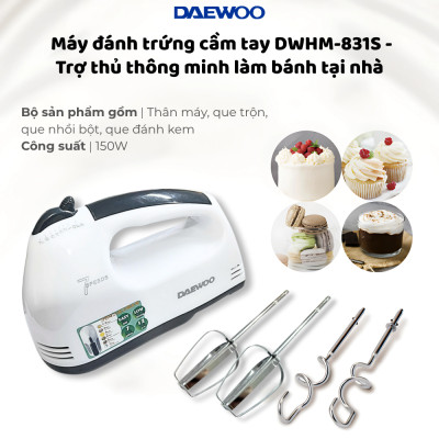 Máy đánh trứng Daewoo DWHM-318 công suất 150w kèm qua đánh inox - Hàng chính hãng