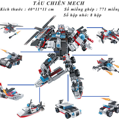 Đồ chơi lắp ráp trẻ em bằng nhựa ABS an toàn -Tàu chiến MECH và SIEU ROBOT BẢO VỆ TRÁI ĐẤT-  
