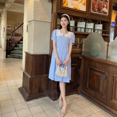 Đầm bầu karo cổ thuỷ thủ phom babydol trẻ trung, đáng yêu