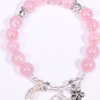 Vòng tay đá thạch anh hồng AAA mix charm lục tự đại mình chú bạc hạt đá 10mm mệnh hỏa, thổ - Ngọc Quý Gemstones