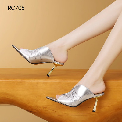 Dép cao gót nữ mũi nhọn, gót nhọn ROSATA RO705 - 8p - Vàng, Bạc - BKSTORE