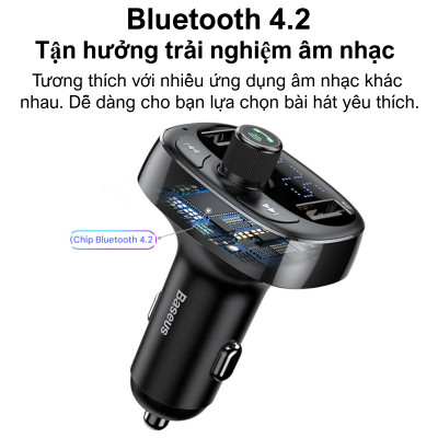 Tẩu sạc đa năng phát nhạc trên ô tô Baseus T Shaped S-09 Car Bluetooth MP3 Player - Hàng chính hãng